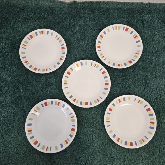 Corelle Vitrelle MEMPHIS Block Red Yellow Blue Green Dessert Bread 5 Plates 6.75 - Picture 1 of 5